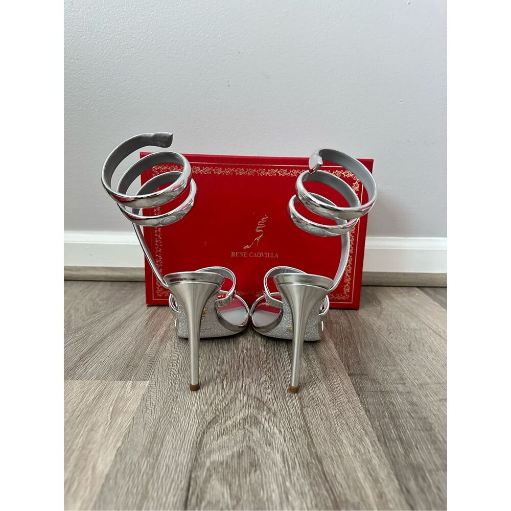 RENÉ CAOVILLA CLEO SILVER SANDAL 105 SIZE 36 $1280 - Picture 9 of 14